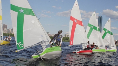 Four sailboats on Charles River