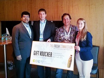 Team MIT Scalers, who won the 2013 Fresh Connection Global Challenge on Sept. 24, consisted of (from left) Sagar Neel De, Richard Swapp, Gustavo Escudero and Nadya Petrova.