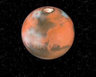 Some clouds have been added to this illustration of Mars.