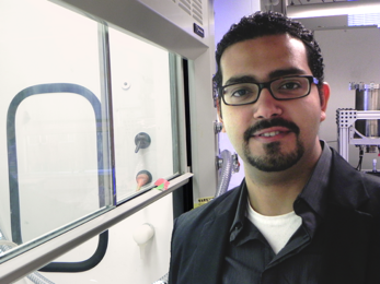 Mostafa Bedewy next to hood with a chemical vapor deposition system he uses to make and study carbon nanotube forests. Published research by Bedewy, with Associate Professor of Mechanical Engineering A. John Hart and colleagues, showed that better production methods for aligned carbon nanotubes will require control of both collective chemical and mechanical factors governing their growth and self-...