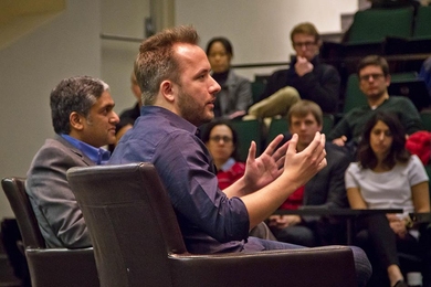 A large crowd of Start6 students and students from across MIT came to hear Drew Houston discuss startup culture and know-how on Jan. 27. 