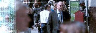 Crowded crosswalk with overlay of digital numbers