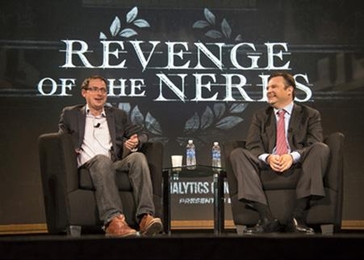 Political analyst and author Nate Silver (left) and Daryl Morey MBA ’00 speak at last year's MIT Sloan Sports Analytics Conference.
