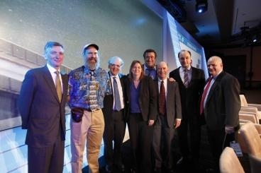 Panel participants (left to right): Donald Sadoway, Alexander Slocum, IHS Chairman Dan Yergin, Angela Belcher, MITEI Associate Director Lou Carranza, Robert Armstrong, Vladimir Bulovic, and CERA Co-Founder Jamey Rosenfield 