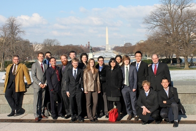 MIT graduate students participating in Congressional Visits Day (left to right): Addison Stark, Geoffrey Supran, Daniel Rothenberg, Dillon Gardner, Andrew Warren, Patrick Brown, Katie Pitz, Michelle Hindman, Michael Wells, Lina Zhu, Jessica Friscia, Jacob Colbert, Wen Jie Ong, Paul Bisso, Alec Bogdanoff, Jerry Wang. Not pictured: John Casey