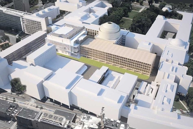 Aerial image from the north highlighting MIT.nano’s integration into the campus.