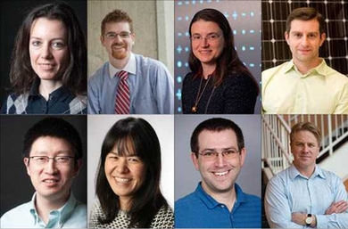 Newly tenured School of Engineering faculty members Domitilla Del Vecchio, J. Christopher Love, Bilge Yildiz, and Tonio Buonassisi (top row, left to right), and Nicholas Xuanlai Fang, Evelyn Wang, Nickolai Zeldovich, and Daniel Anderson (bottom row, left to right).