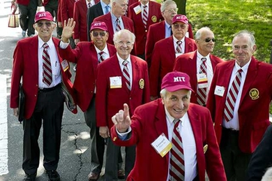 Members of the Class of 1964 march toward the Commencement ceremonies on Killian Court. 