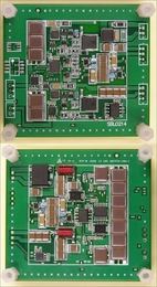 The front (top) and back (bottom) of a prototype 30W LED driver.