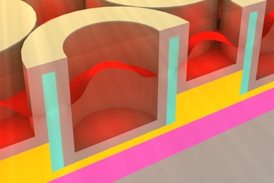 This rendering shows the metallic dielectric photonic crystal that stores solar energy as heat.