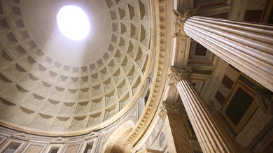 Low angle view of Barker Library dome