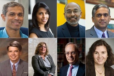 MIT's newly elected members of the National Academy of Engineering are Hari Balakrishnan, Sangeeta Bhatia, Emery N. Brown, and Anantha Chandrakasan (in upper row), and Eric D. Evans, Karen K. Gleason, L. Rafael Reif, and Daniela Rus (in lower row).