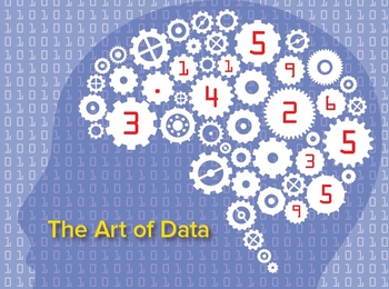 Illustration of a head, with a brain filled with cogs. Text says "The Art of Data"