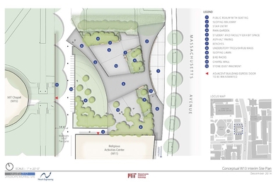 Plans for a temporary outdoor open space on the current site of MIT dormitory Bexley Hall