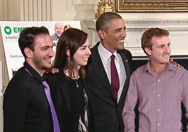 Fadel Adib, Dina Katabi, President Barack Obama, and Zachary Kabelac at the White House Demo Day