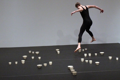 Björn Sparrman, a graduate student in the MIT Program in Art, Culture, and Technology, performs at the Institute for Contemporary Art in Boston.