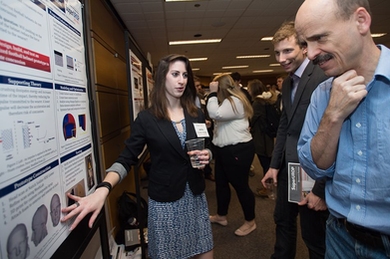 MIT senior Julia CrowleyFarrenga, who is studying aeronautics and astronautics, presents her research at the MIT School of Engineering's SuperUROP program.