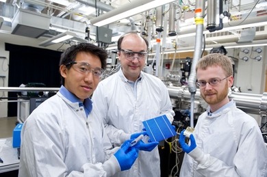 Joel Jean (left) and Vladimir Bulović (center) of the Department of Electrical Engineering and Computer Science and Patrick Brown of the Department of Physics have, together with their collaborators, performed a rigorous assessment of today’s many commercial and emerging solar photovoltaic tech­nologies. They conclude that none should be ruled out, given the urgent need to move to a low-carbon...