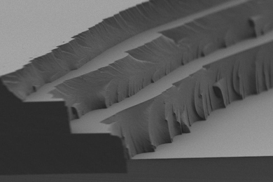 The layer-by-layer solar thermal fuel polymer film comprises three distinct layers (4 to 5 microns in thickness for each). Cross-linking after each layer enables building up films of tunable thickness. 
