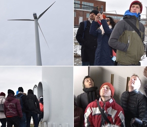MIT students and staff explored a wind turbine inside and out in Hull, Massachusetts. 