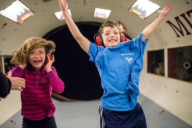 Children have a blast in the MIT wind tunnel. 