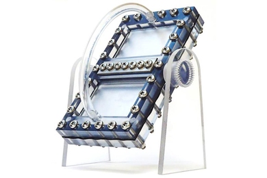 A new concept for a flow battery functions like an old hourglass or egg timer, with particles (in this case carried as a slurry) flowing through a narrow opening from one tank to another. The flow can then be reversed by turning the device over. 