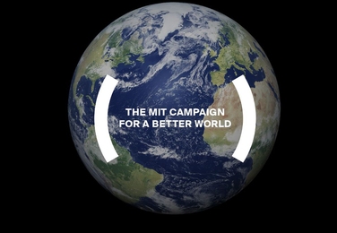 Photo of the Earth with "The MIT Campaign for a Better World" superimposed
