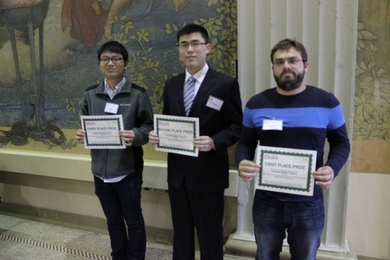 Graduate student poster winners were: (l-r) Chen Gu, Rong Zhu, and Anthony Soltis, as well as Joseph Azzarelli (not pictured). 