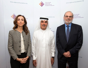Left to right: Maysa Jalbout, CEO of the Abdulla Al Ghurair Foundation for Education; Abdul Aziz Al Ghurair, chair of the board of trustees; and Eric L. Grimson, MIT chancellor for academic advancement.