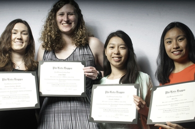 Four of the 72 new members of MIT's chapter of Phi Beta Kappa, Xi of Massachusetts