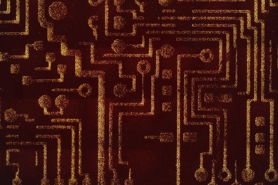 Researchers at MIT and the University of California at San Diego have delivered artificial genetic circuits into bacteria, allowing the microbes to kill cancer cells in three different ways. Here, an image of a motherboard has been micropatterned using programmable probiotic bacteria. The bright lines are composed of dots made of bacteria. This technique was developed in the lab of MIT professor S...