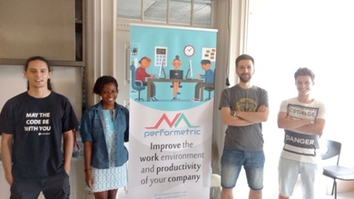 Olaide Olambiwonnu poses with her Performetric teammates.