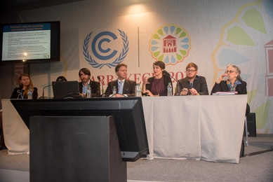 MIT Climate CoLab's Laur Hesse Fisher (third from right) speaks at a Cities Climate Finance Leadership Alliance COP 22 side event on Nov. 15.