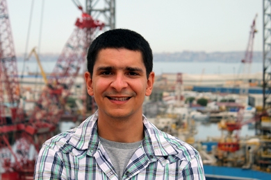 Renato Lima de Oliveira in front of a shipyard in Baku, Azerbaijan.