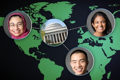 Three MIT alumni are among 30 winners nationwide of the 2017 Paul and Daisy Soros Fellowships for New Americans. Clockwise from top left: Seyedeh Maryam Zekavat '15, Pratyusha Kalluri '16, and Võ Tiến Phong '15.