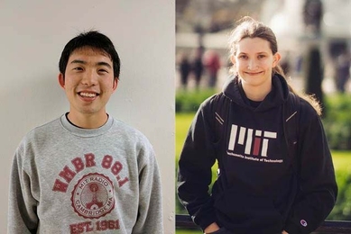 MIT students Bryce Hwang (left) and Hannah Diehl won Barry Goldwater Scholarship Awards based on academic merit. 