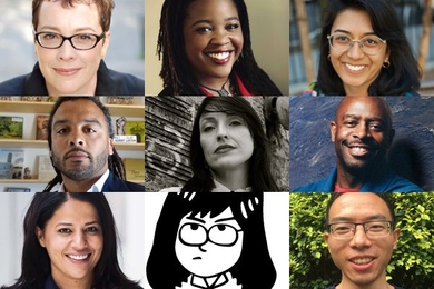 Top row: (l-r) Julia Angwin, Farai Chideya, Isha Datar. Middle row: (l-r) Adam Foss, Andrea Lauer, Leland Melvin. Bottom row: (l-r) Jamila Raqib, Esra’a Al Shafei, Gavin Zhao.