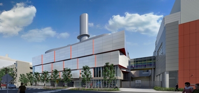 Conceptual sketch of the upgraded MIT Central Utilities Plant, as viewed from Portland Street