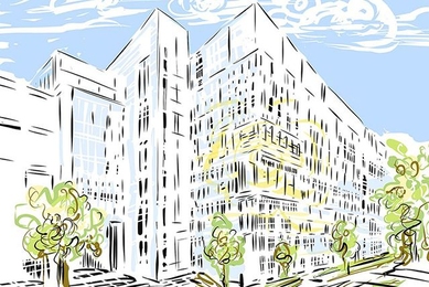 Artist rendering depicts MIT.nano, the 214,000 square-foot nanoscience and nanotechnology research facility taking shape in the heart of MIT campus.