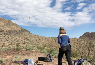MIT teaching assistant Marjorie Cantine lands a drone in Death Valley.