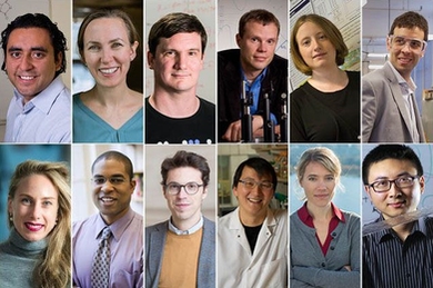 Top row, left to right: Yuriy Roman, Katharina Ribbeck, Ryan Williams, Bradley Olsen, Noelle Selin, and John Hart. Bottom row, left to right: Polina Anikeeva, Cullen Buie, Nuno Loureiro, Timothy Lu, Jessika Trancik, and Xuanhe Zhao.