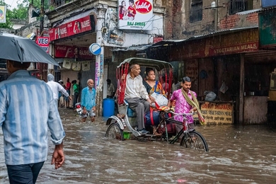 “The Indian monsoon is considered a textbook, clearly defined phenomenon, and we think we know a lot about it, but we don’t,” says Senior Research Scientist Chien Wang. An image from Varanasi, India, shows flooding in 2011. 
