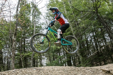 An avid downhill mountain biker, Associate Department Head and professor of mechanical engineering Anette (Peko) Hosoi visits Highland Mountain Bike Park in Northfield, New Hampshire. Hosoi’s research interests of include fluid dynamics and bioinspired design.