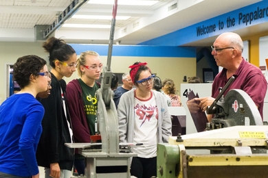 Twenty high school girls from around the country participated in this year’s Women’s Technology Program (WTP), a four-week program that gives girls hands-on engineering experience in the lab and classroom. Pictured here, this summer’s WTP class takes a tour of the Pappalardo Lab.