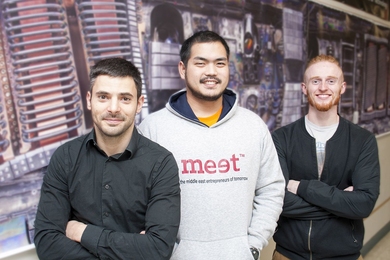 Left to right: MEET facilitators Ted Golfinopoulos, a PSFC research scientist, and graduate students Adam Kuang and Alex Tinguely spent time in Israel as part of program that provides a safe place for Israeli and Palestinian high school students to become colleagues in the study of science, technology, and entrepreneurship.