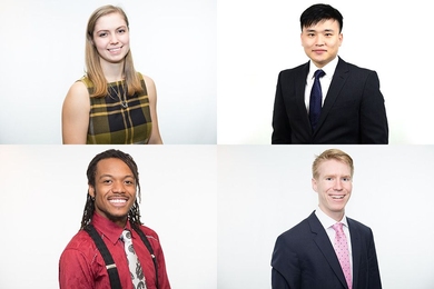 Schwarzman Scholars from top left, clockwise: Katheryn Scott, Han Wu, Joshua Woodard, Henry Aspegren.