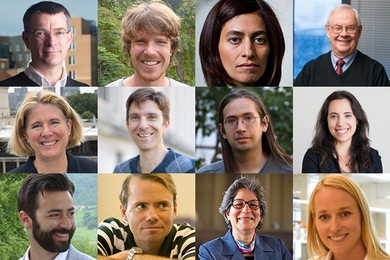 First row (l-r): Stephen Bell, Timothy Cronin, Nikta Fakhri, Robert Griffin. Second row (l-r): Jacqueline Hewitt, William Minicozzi, Aaron Pixton, Gabriela Schlau-Cohen. Third row (l-r): Alexander Shalek, Scott Sheffield, Susan Solomon, Stefani Spranger.