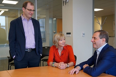 The task force leadership team consists of (right) David Autor, the Ford Professor of Economics and associate head of the MIT Department of Economics; (left) David Mindell, the Frances and David Dibner Professor of the History of Engineering and Manufacturing, and professor of aeronautics and astronautics; and (center) Elisabeth Reynolds, executive director of the MIT Industrial Performance Center...