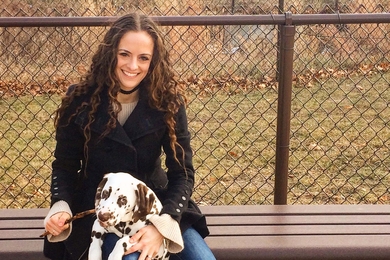 MIT grad student Elizabeth Bieler with her Dalmatian Hercules, who she plans to train as a therapy dog