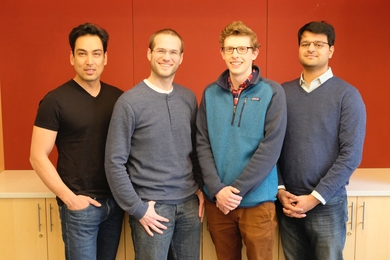 Left to right: Jay Mahat, Nicholas Struntz, Benjamin Mead, and Sarvesh Varma are the first recipients of the MIT-GSK Gertrude B. Elion Research Fellowship Program for Drug Discovery and Disease.